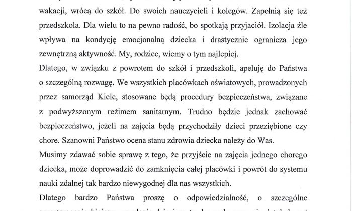 Apel Zastępcy Prezydenta Miasta Kielce – Pana Marcina Różyckiego